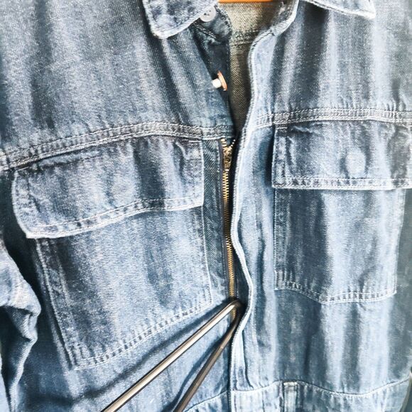 New Gap Jumpsuit Denim Cargo Wide Leg Size 10 Dark Blue Long Sleeve Full Zip NWT - Picture 15 of 16